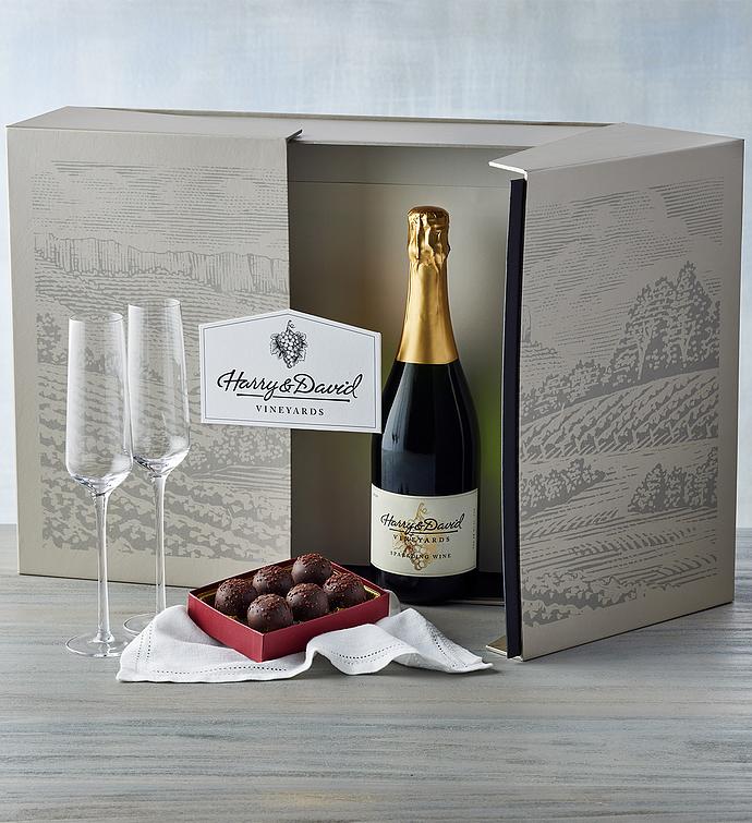 Sparkling Wine with Glasses and Truffles Gift Set